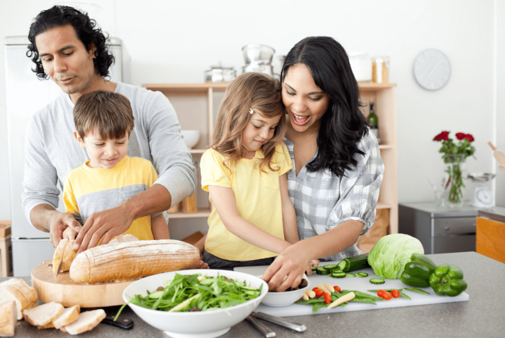 image of a family cooking at home